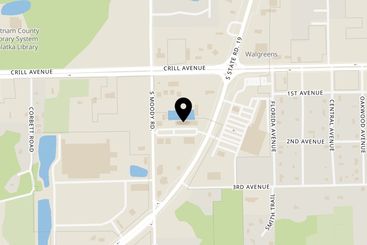 Map showing the location of Bradley’s Seafood Steaks on 902-5 S State Rd 19 in Palatka